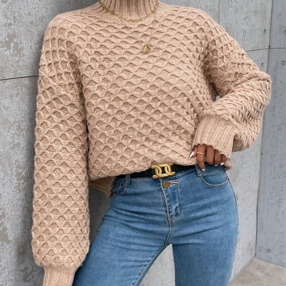 High Neck Textured Knit Sweater - Picture 5 of 5